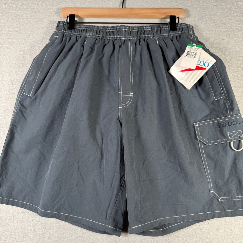 Speedo Mens Beach Bungalow Swim Trunks‎ Gray Cargo Board Shorts 732730 NWT L